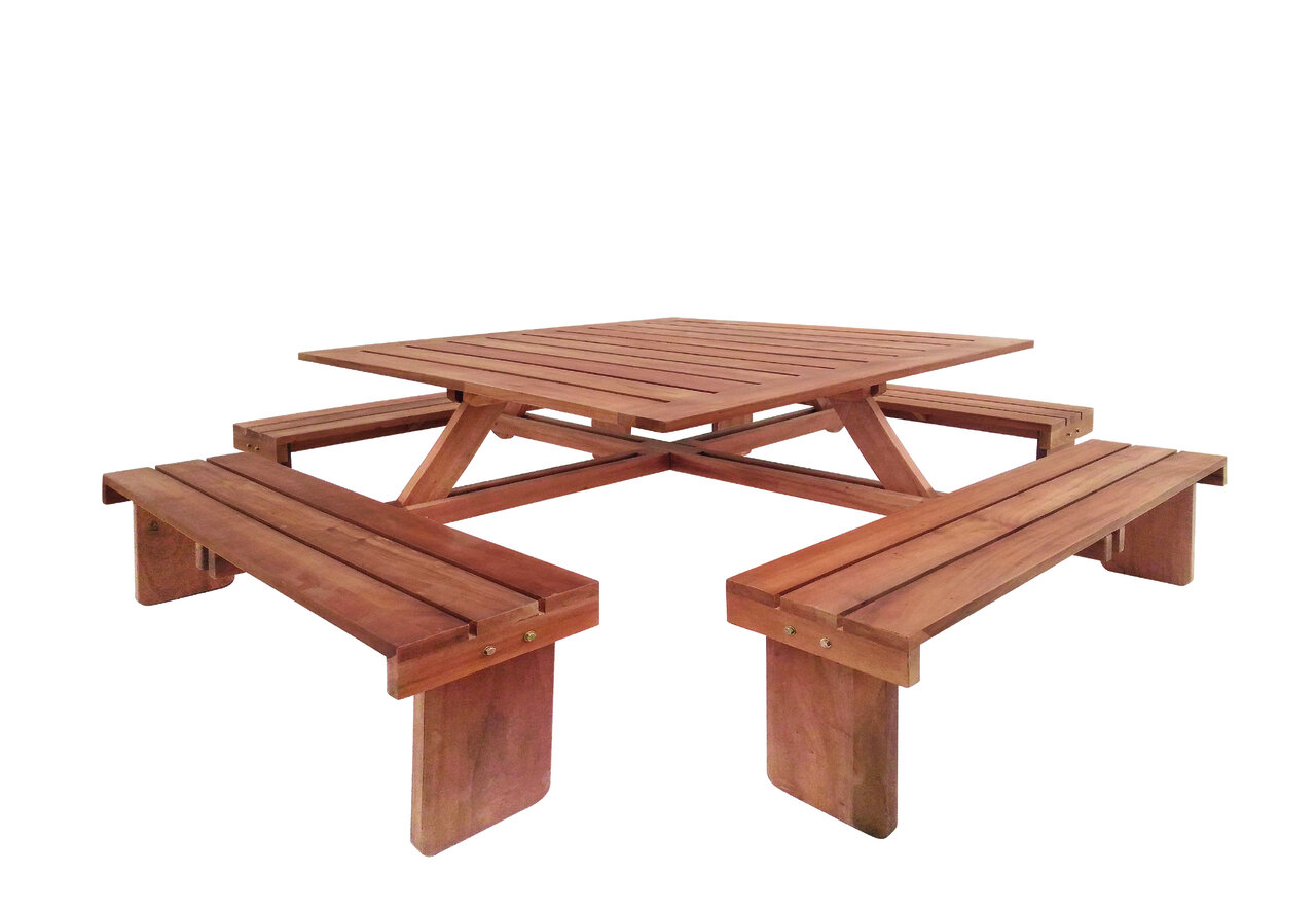 Hardhouten Picknicktafel Vierkant 210 x 210 x 75 cm voor 8 personen