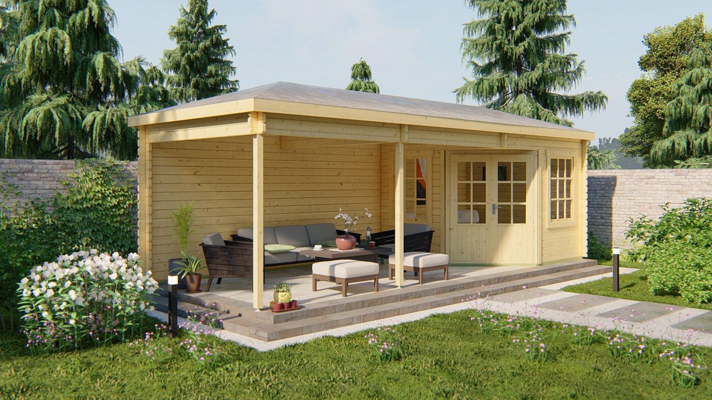 Blokhut Bertil 800 x 300 cm Tuinschuur met overkapping Wanddikte 44 mm
