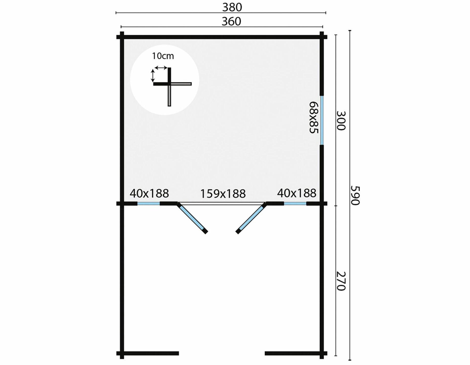 Blokhut Sanstrov met veranda 380 x 320 + 270 x 270 cm - Tuinhuis