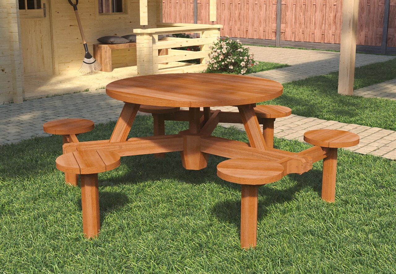 Hardhouten Picknicktafel Rond 230 x 77 cm voor 6 personen