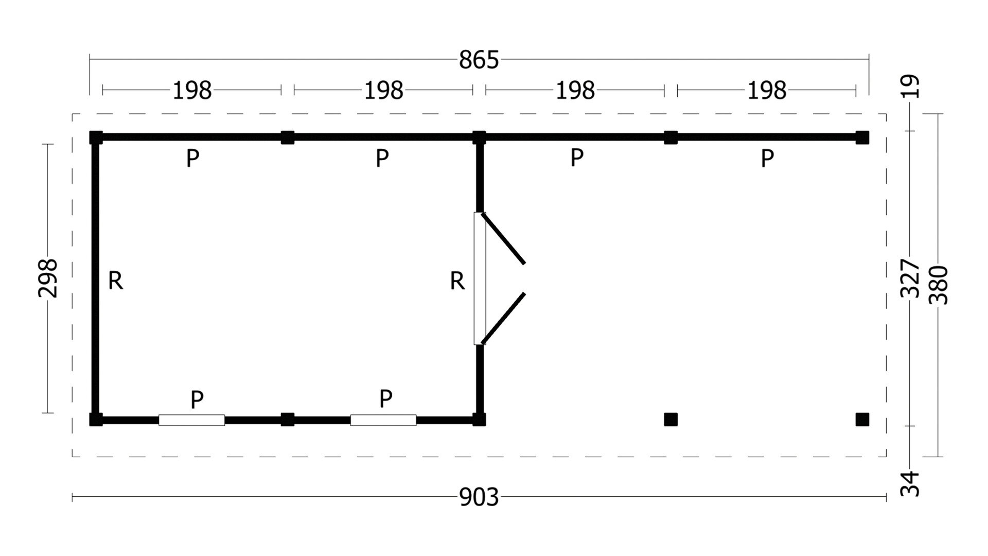 Overkapping Plat dak Oslo L &ndash; Type 11 zwarte wanden