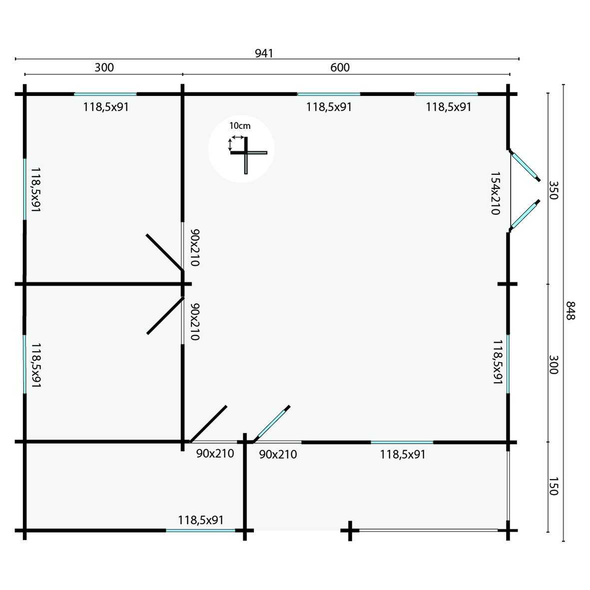 Blokhut Azores 941 x 848 x 317 cm - Prefab Houten Woning - Luxe Tuinhuis