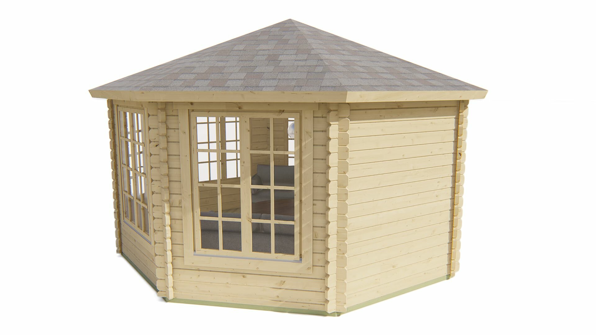 Blokhut Lynn 418 x 418 x 306 cm met piramidedak Wanddikte 44 mm - Tuinhuis