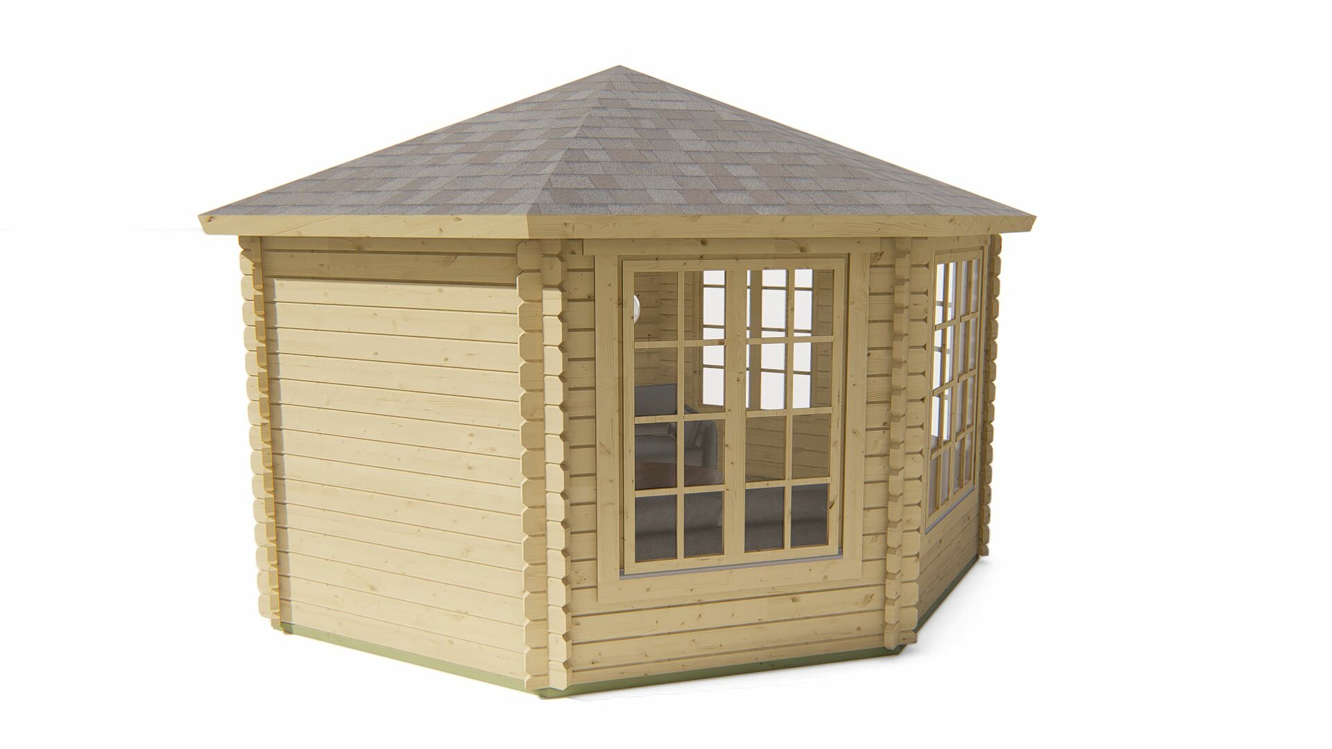Blokhut Lynn 418 x 418 x 306 cm met piramidedak Wanddikte 44 mm - Tuinhuis