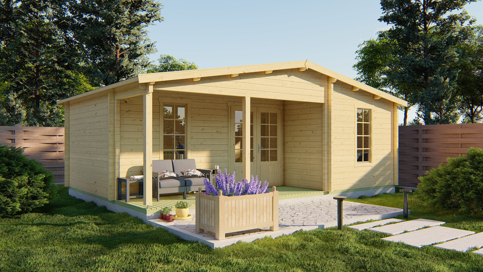 Blokhut Ollie 731 x 498 x 283 cm - Prefab Woning Wanddikte 70 mm