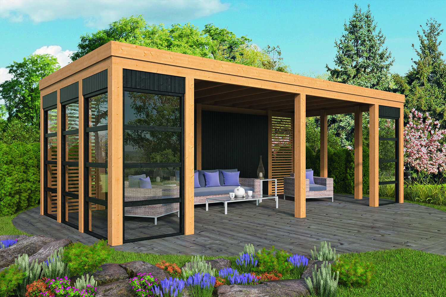 DHZ Plat dak Brammelo geschaafd douglas 750 x 355 cm zwart gespoten