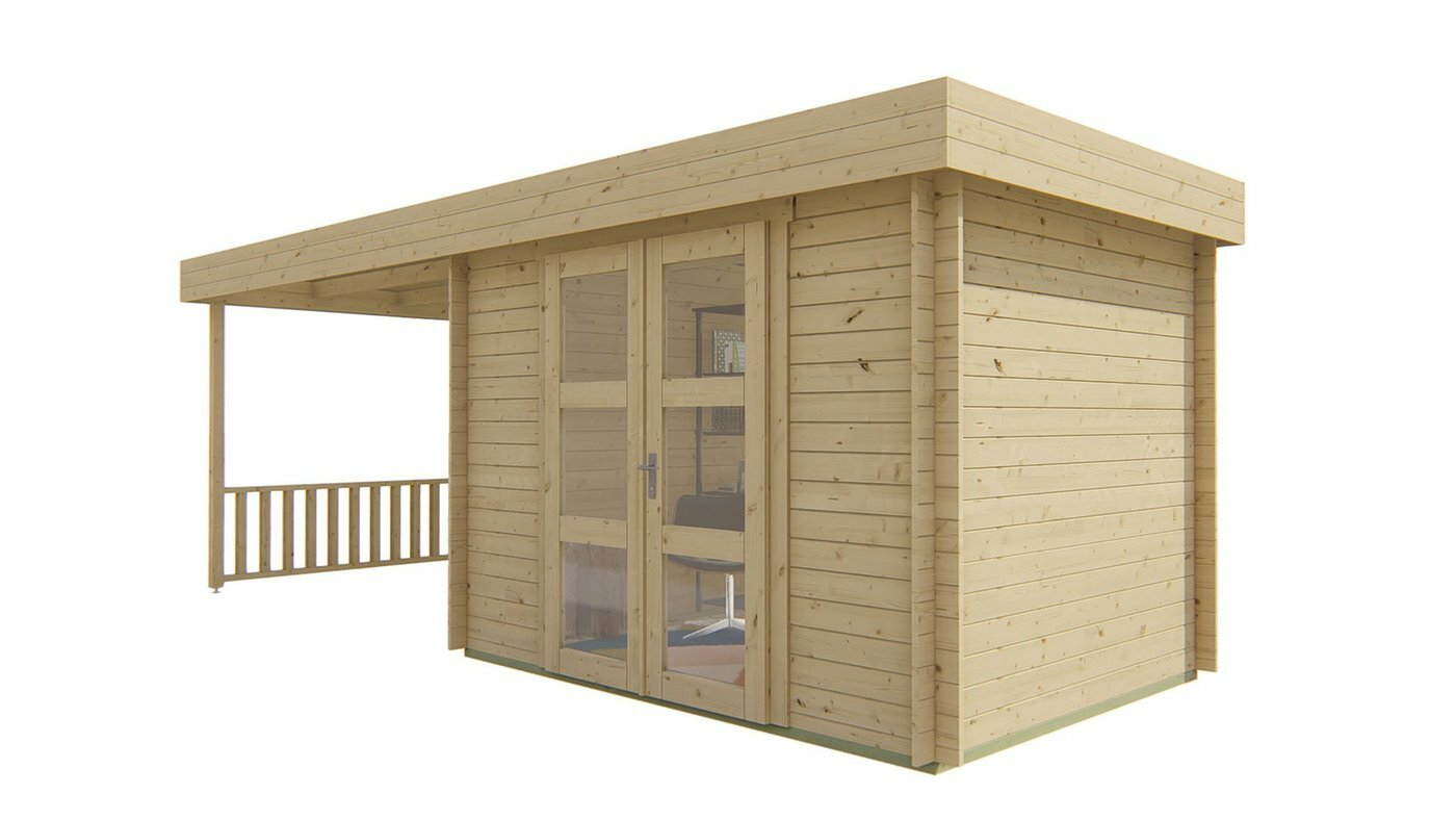 Blokhut Maja met Overkapping 320 x 240 x 228 cm + Luifel 320 cm Wanddikte 28 mm