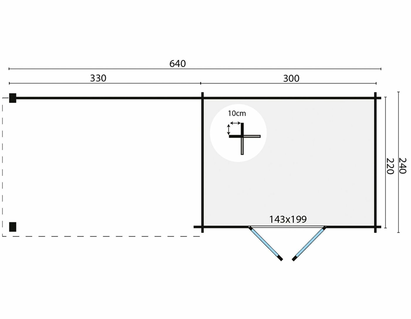 Blokhut Maja met Overkapping 320 x 240 x 228 cm + Luifel 320 cm Wanddikte 28 mm