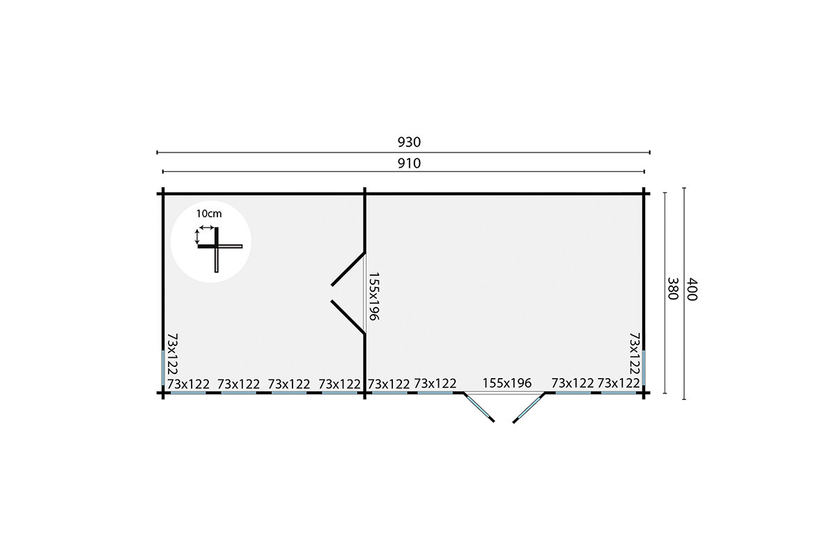 Blokhut Big Lauren 930 x 400 x 351 cm Wanddikte 70 mm