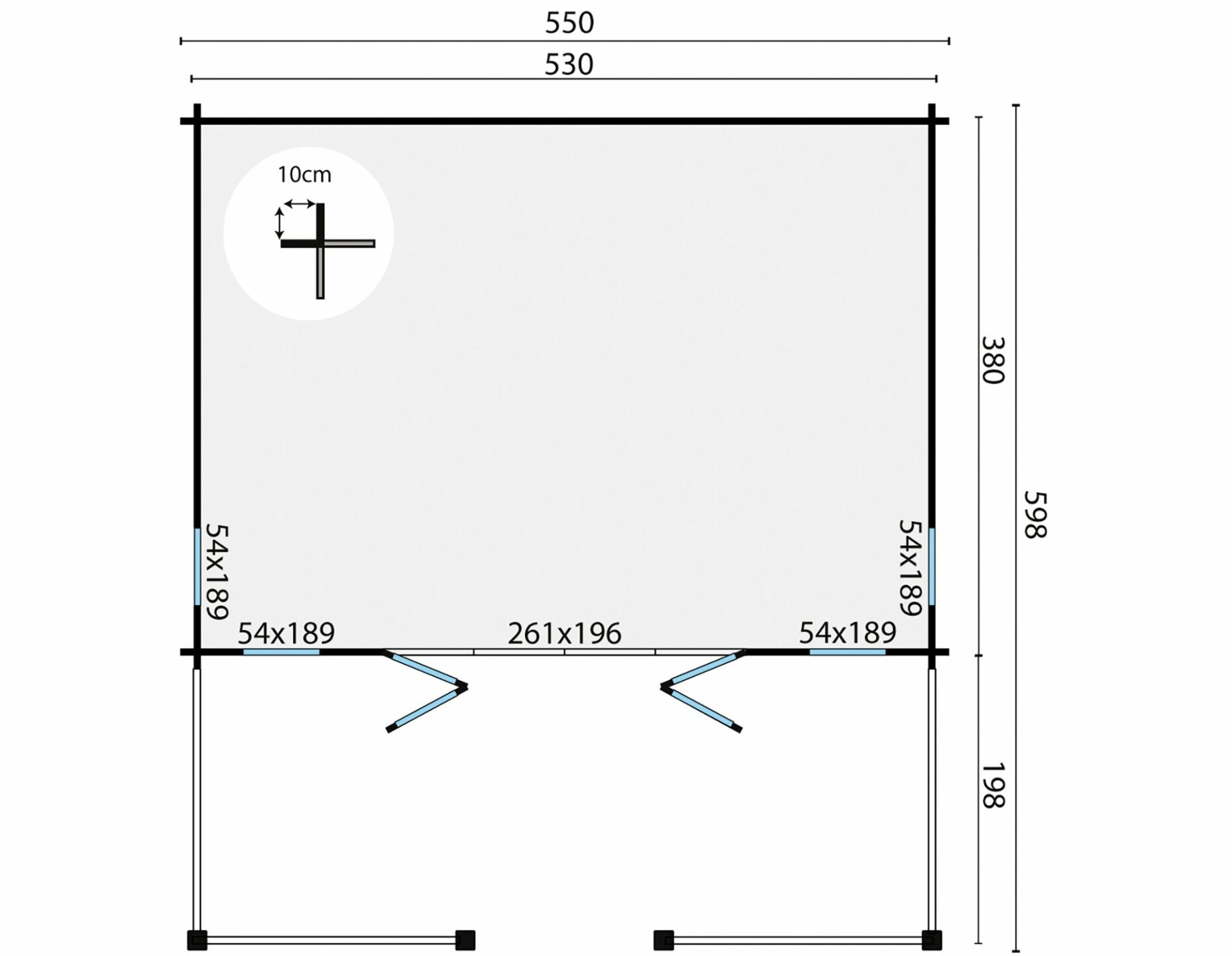Blokhut Olaug 550 x 400 + 198 cm - Tuinhuis met veranda
