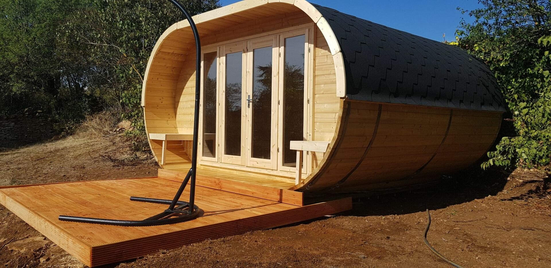 Thermowood Blokhut Oval Office 405x400cm &ndash; Luxe Tuinkantoor of Studio