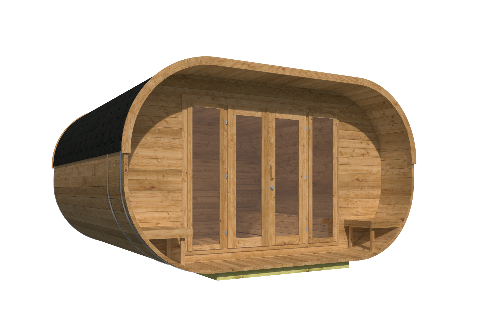 Thermowood Blokhut Oval Office 405x400cm &ndash; Luxe Tuinkantoor of Studio