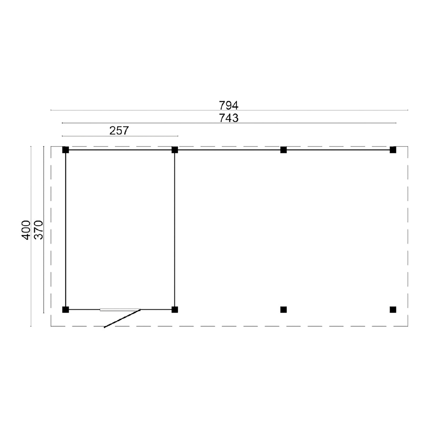 Overkapping Twello Douglas 794 x 400 cm - Blanke wanden