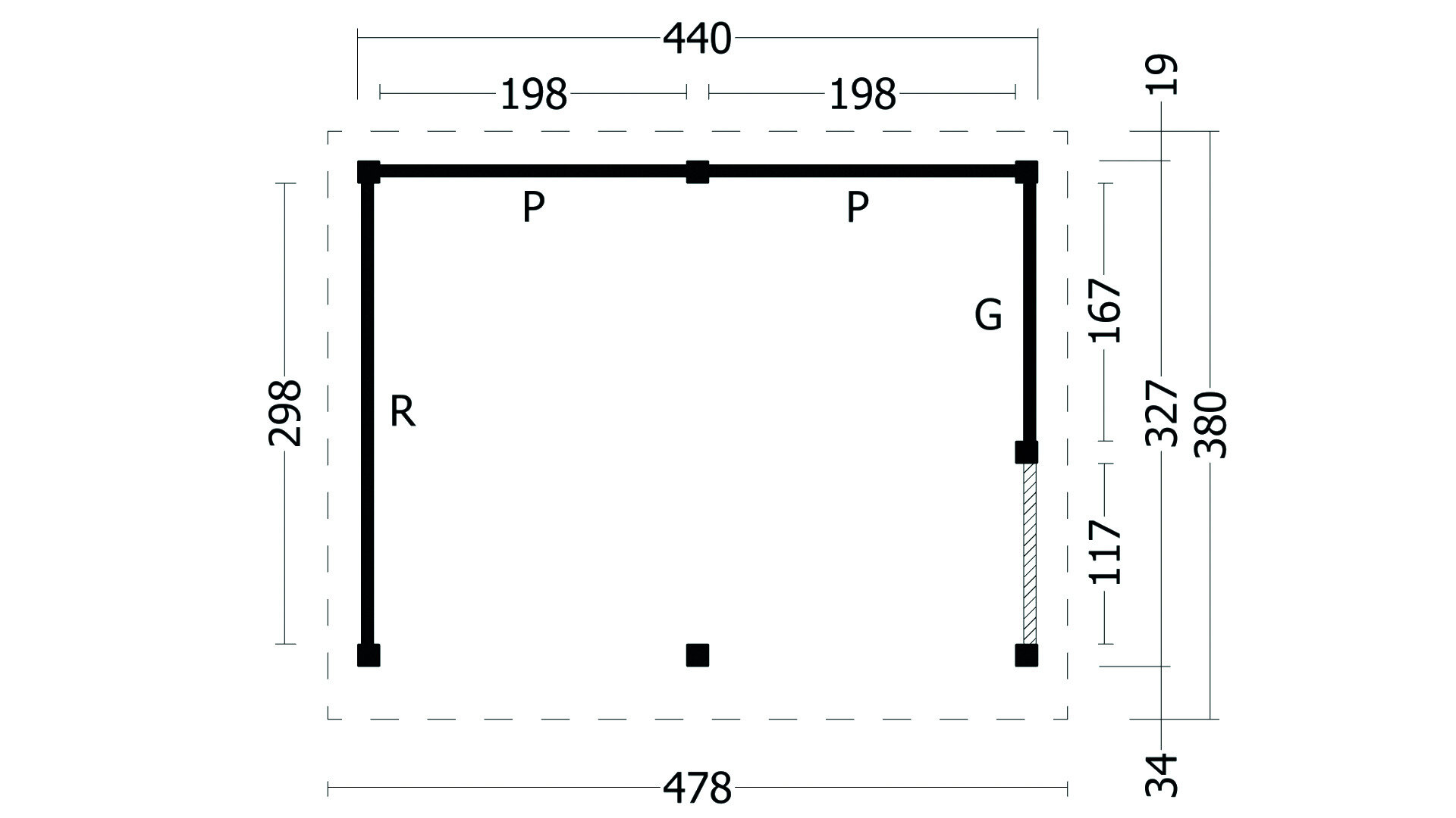 Overkapping Oslo L, type 3 - 470 x 371 cm - Blank Douglas
