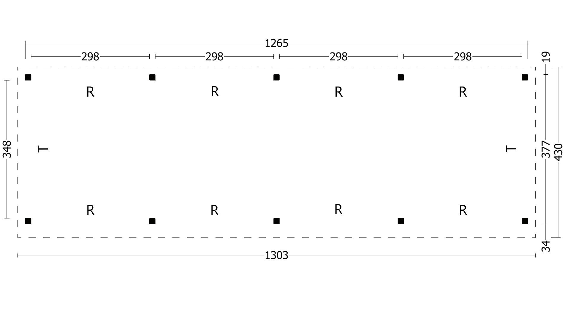 Overkapping Oslo XL, type 9 - 1292 x 430 cm - Blank Douglas