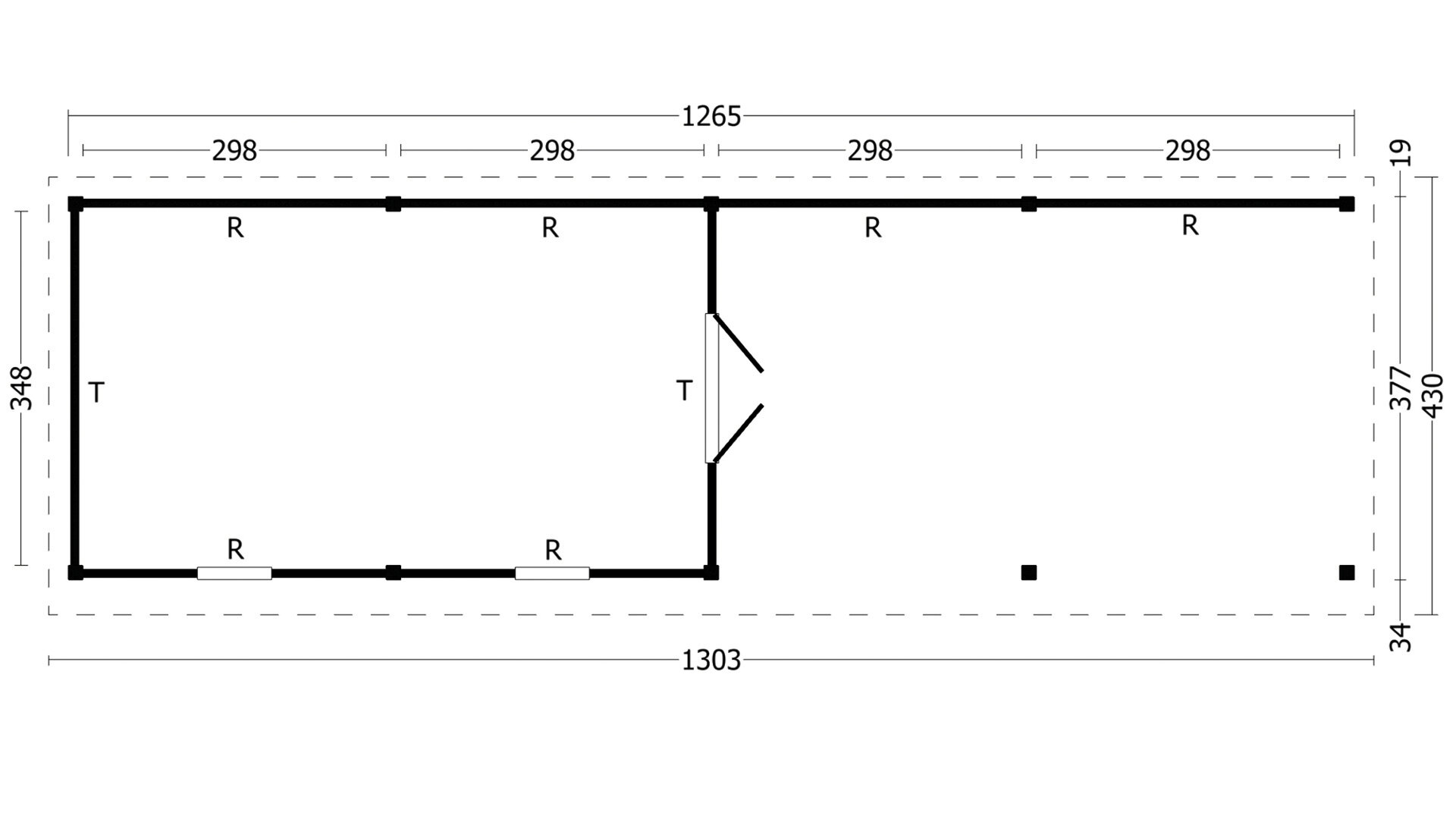 Overkapping Oslo XL, type 11 - 1292 x 430 cm - Zwart gespoten Douglas