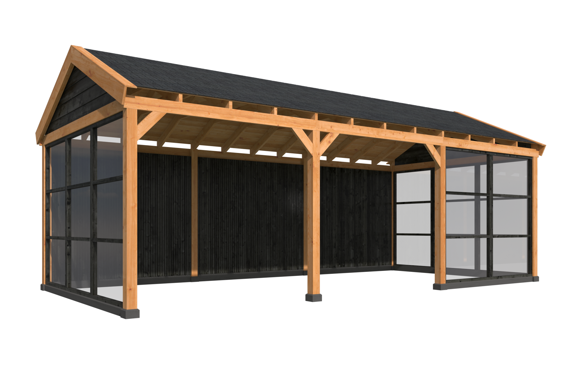 Overkapping Goteborg met zadeldak, type 2 - 813 x 399 cm - Zwart gespoten
