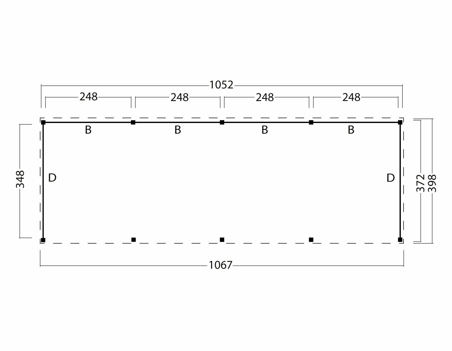 Overkapping Goteborg met zadeldak, type 3 - 1079 x 399 cm - Zwart gespoten