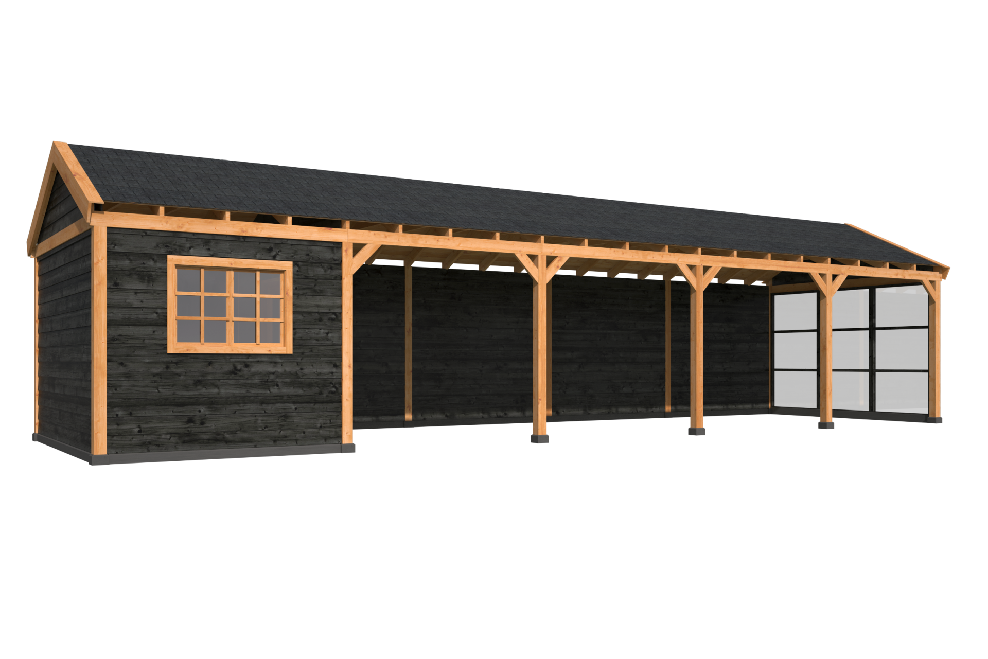 Overkapping Goteborg met zadeldak, type 4 - 1345 x 399 cm - Zwart gespoten