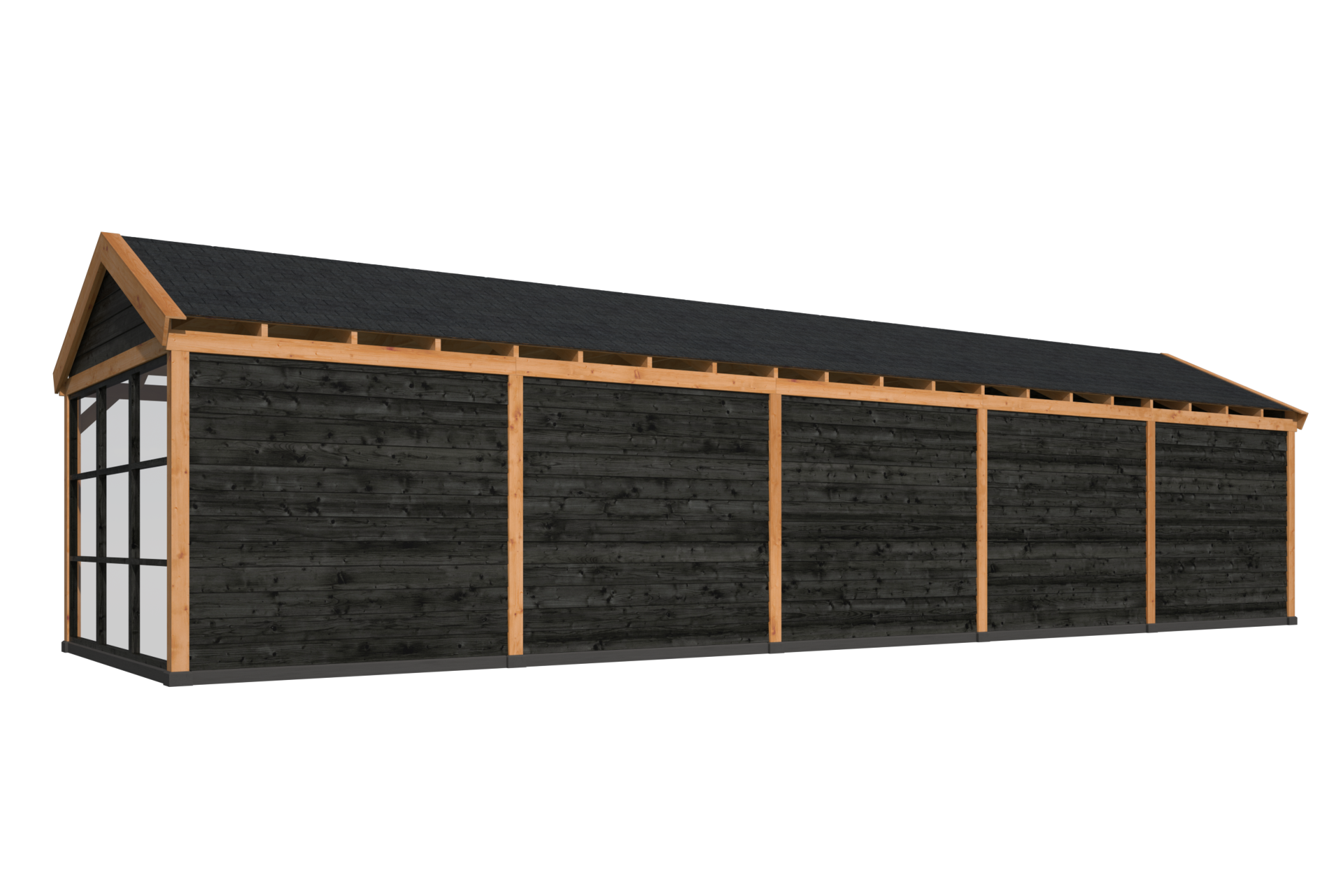 Overkapping Goteborg met zadeldak, type 4 - 1345 x 399 cm - Zwart gespoten
