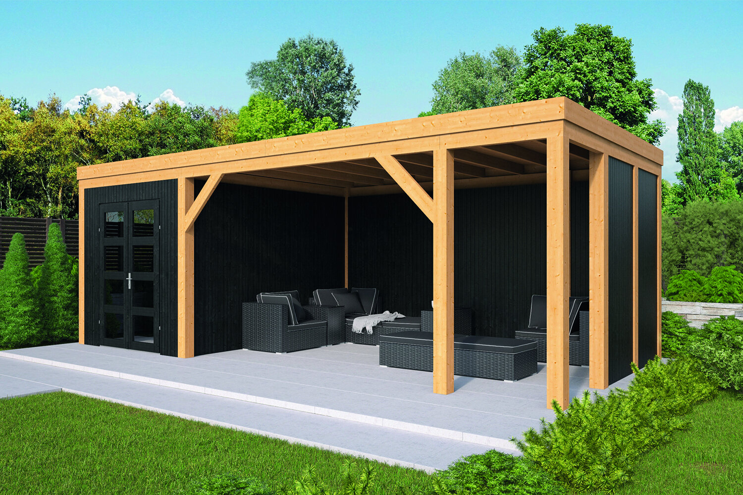 Overkapping Vriezenveen Douglas 750 x 355 cm - Zwart gespoten  