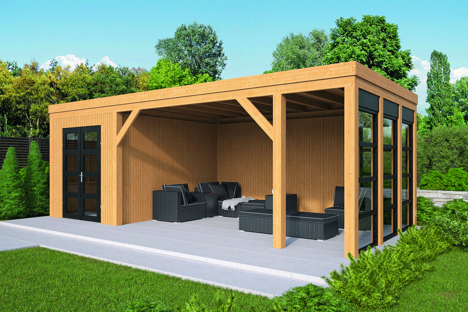 Overkapping Vriezenveen Douglas 750 x 355 cm - Zwart gespoten  