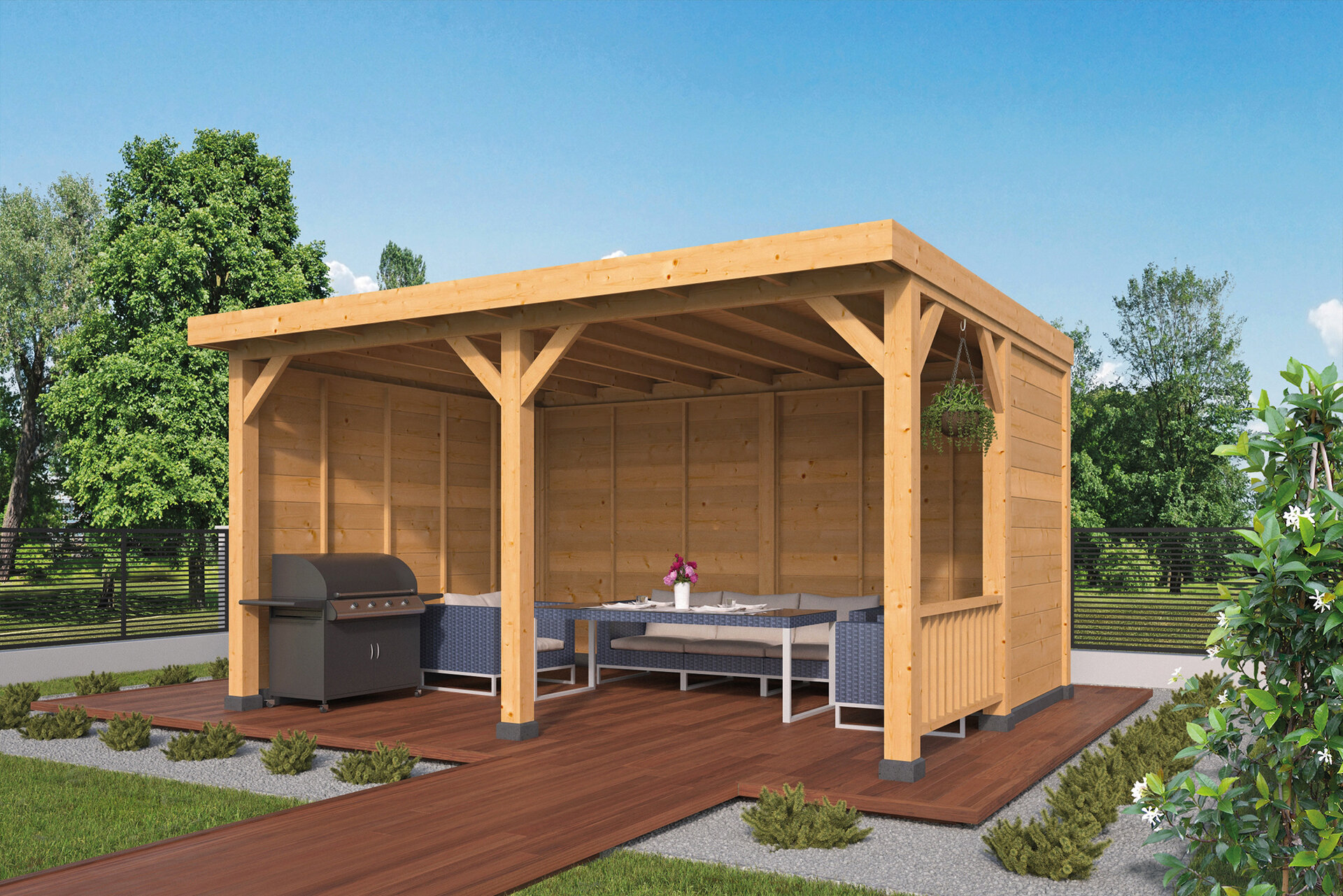 Overkapping Wezep Douglas 500 x 400 cm - Blanke wanden 