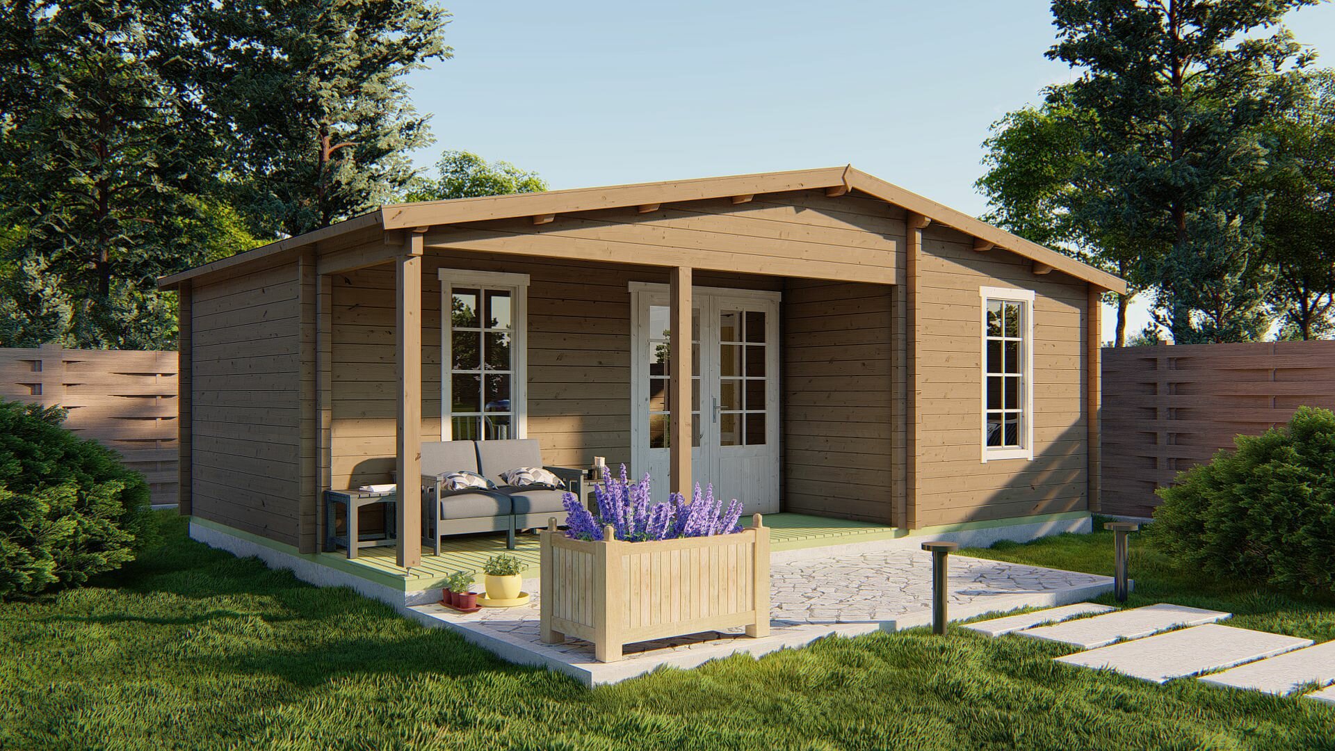 Blokhut Ollie 731 x 498 x 283 cm Wanddikte 70 mm - Prefab Woning Tuinhuis