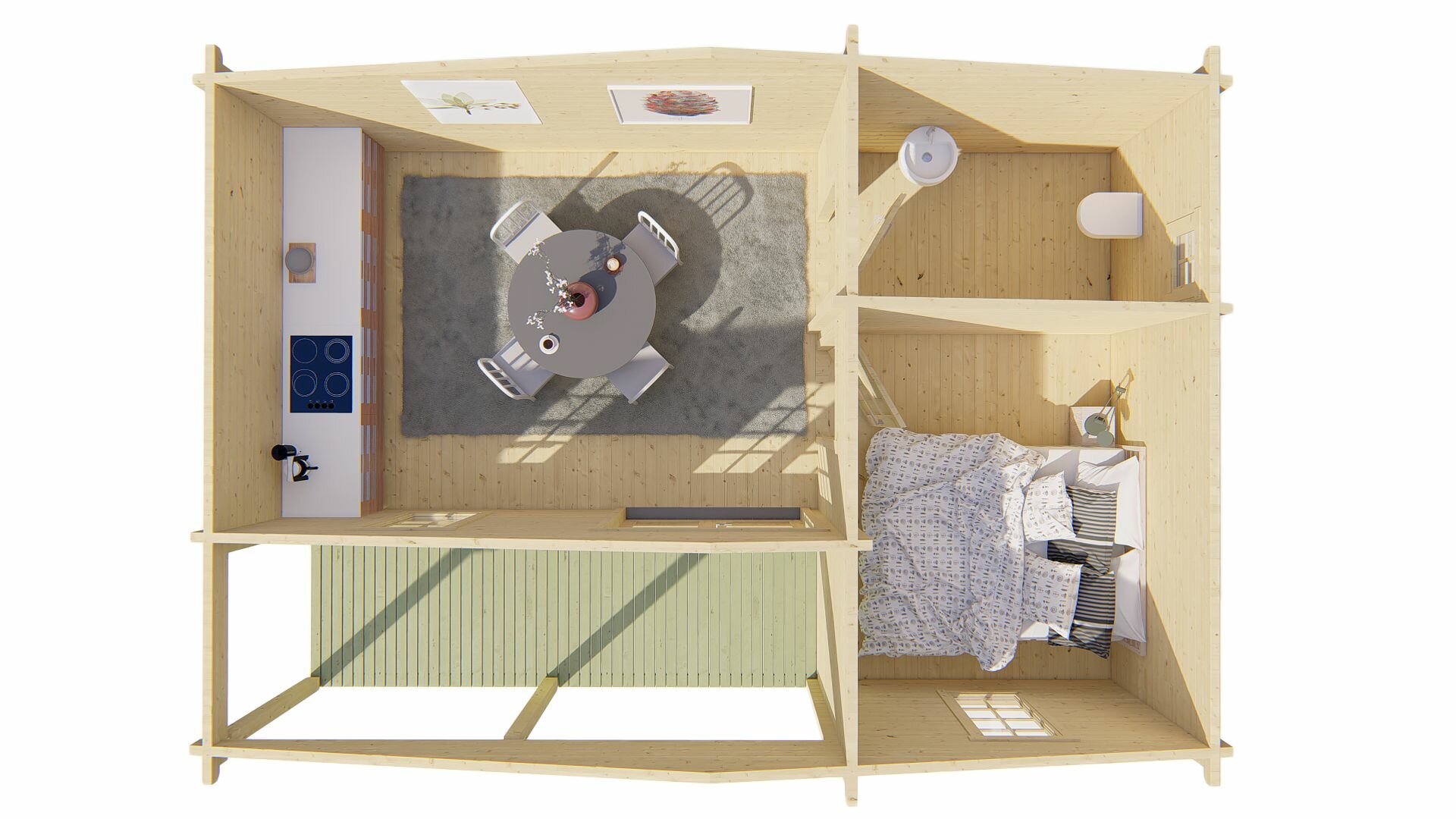 Blokhut Ollie 731 x 498 x 283 cm Wanddikte 70 mm - Prefab Woning Tuinhuis