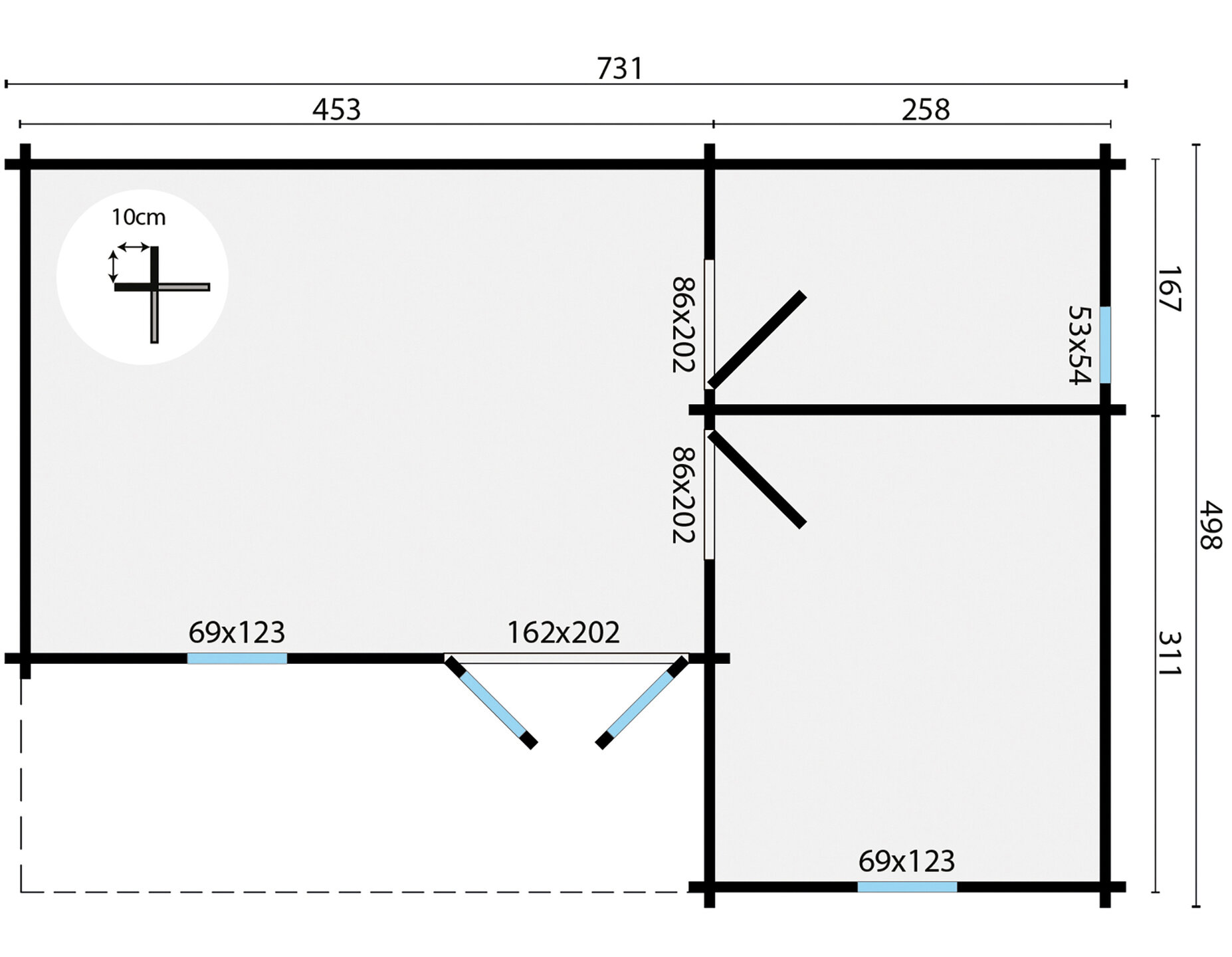 Blokhut Ollie 731 x 498 x 283 cm Wanddikte 70 mm - Prefab Woning Tuinhuis