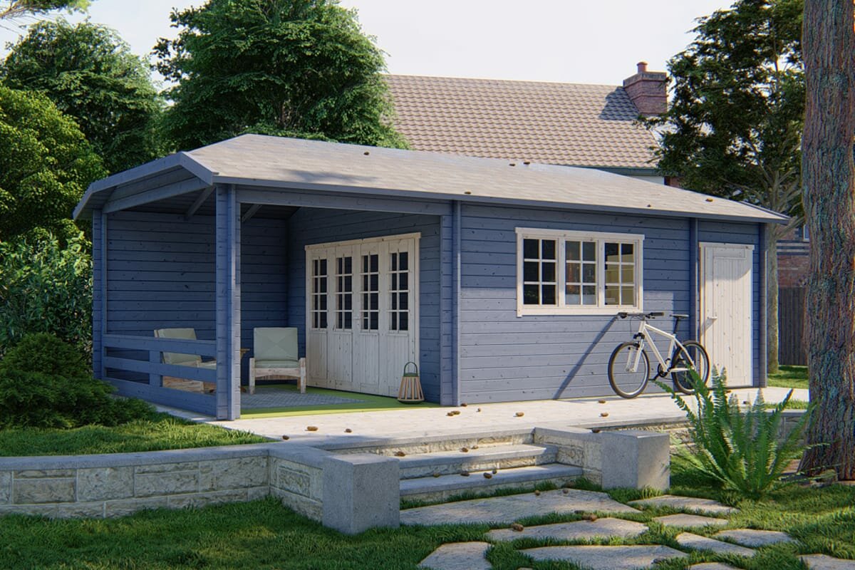 Blokhut Sibella met Overkapping 850 x 420 cm - Tuinhuis