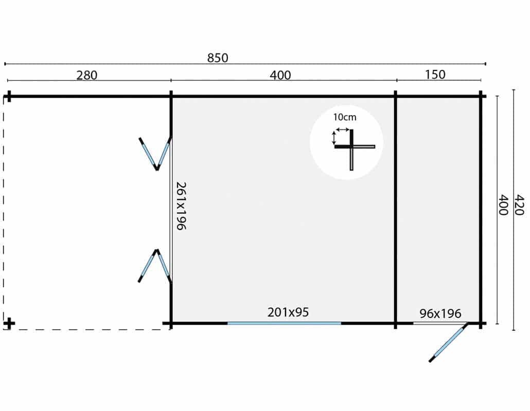 Blokhut Sibella met Overkapping 850 x 420 cm - Tuinhuis