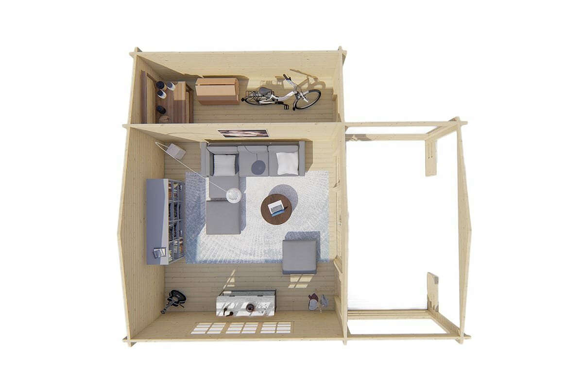 Blokhut Manchester 594 x 440 x 263 cm + Luifel 223 cm Wanddikte 58 mm - Tuinhuis