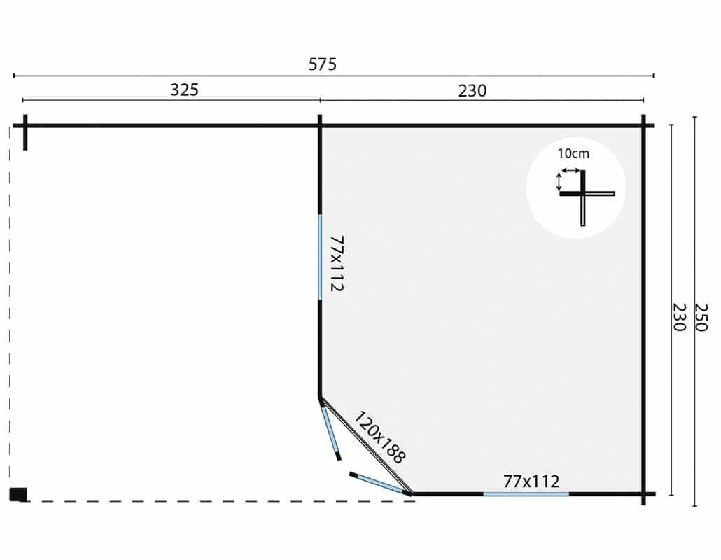 Blokhut Niklas met overkapping 575 x 250 x 259 cm - Tuinhuis