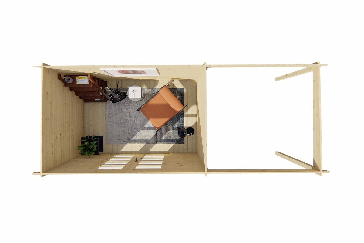 Blokhut Middelmodern 300 x 200 x 230 cm met zijluifel 200 cm - Tuinhuis