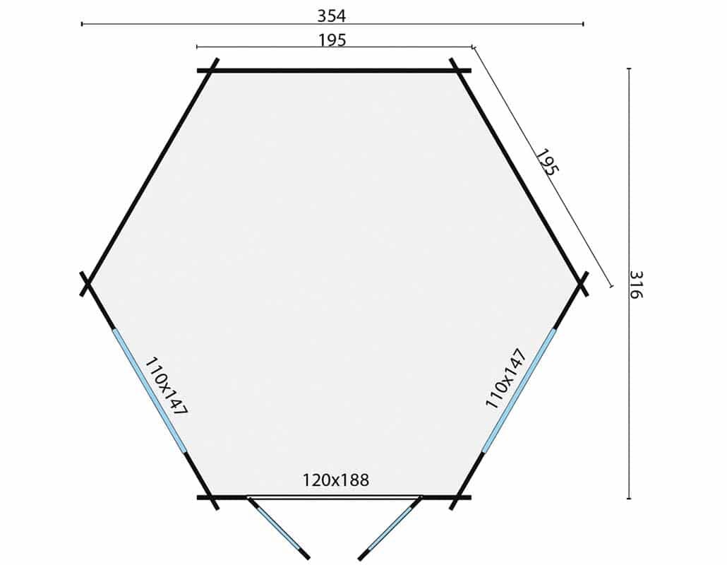 Blokhut Nora 354 x 316 cm Prieel zeskantig - Tuinhuisje