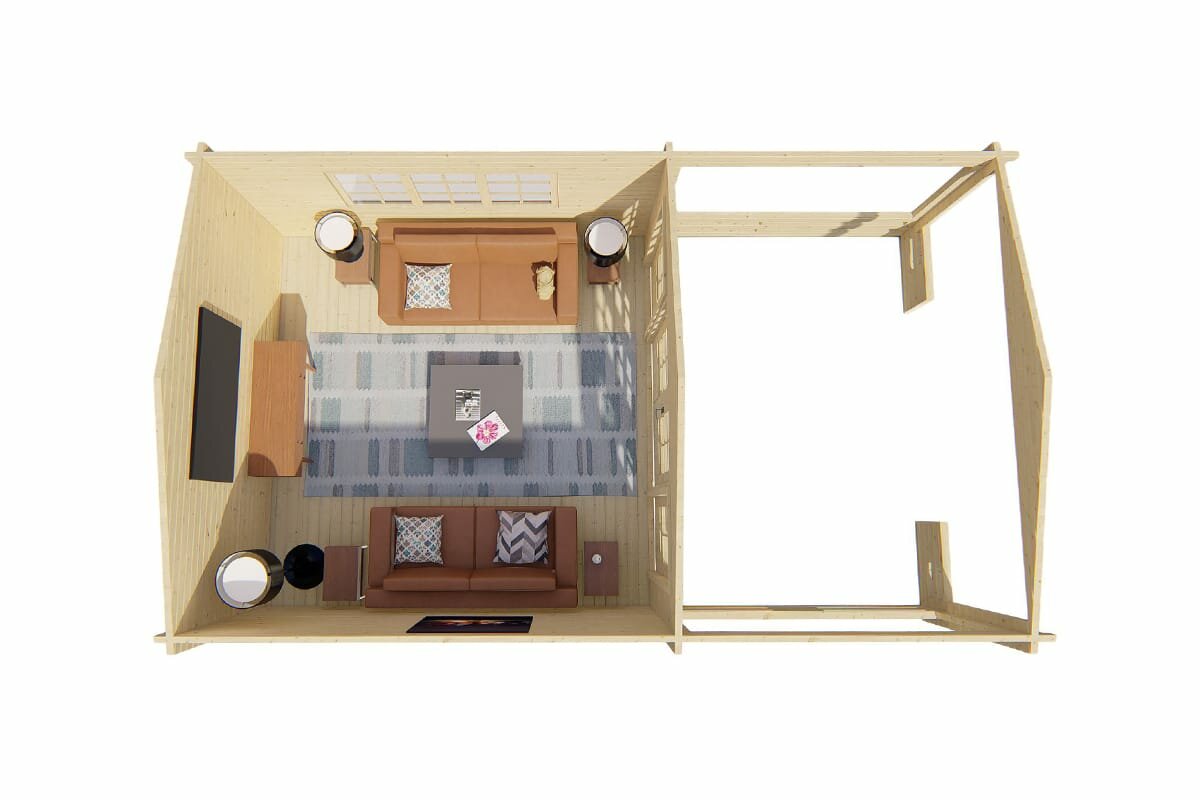 Blokhut Leeds 440 x 440 + Voorluifel 290 cm - Tuinhuis