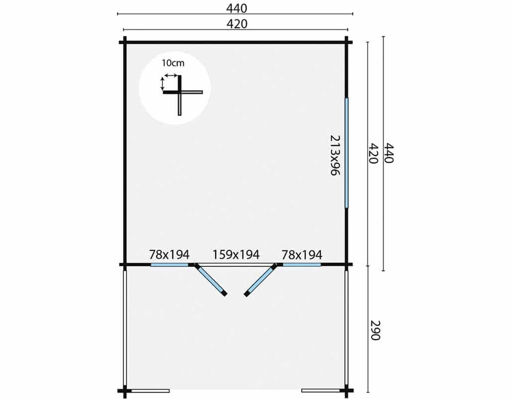 Blokhut Leeds 440 x 440 + Voorluifel 290 cm - Tuinhuis
