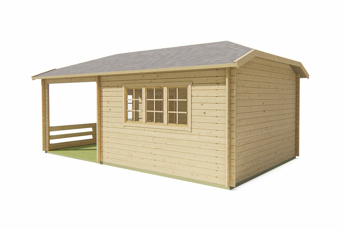Blokhut Torkel met Overkapping 700 x 420 cm - Tuinhuis met Wolfskap dak