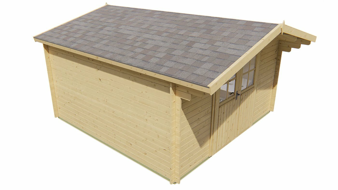 Blokhut Torrent 400 x 400 x 236 cm + Luifel 70 cm - Tuinhuis