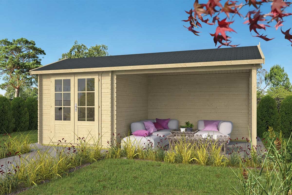 Blokhut Ove met zijluifel 590 x 300 x 276 cm - Tuinhuis