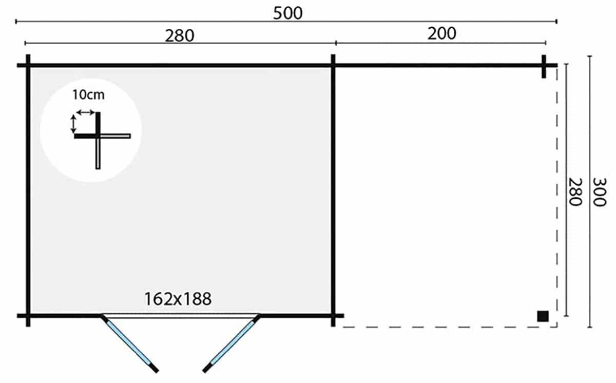 Blokhut Dora met overkapping 500 x 300 x 217 cm Ge&iuml;mpregneerd - Tuinhuis