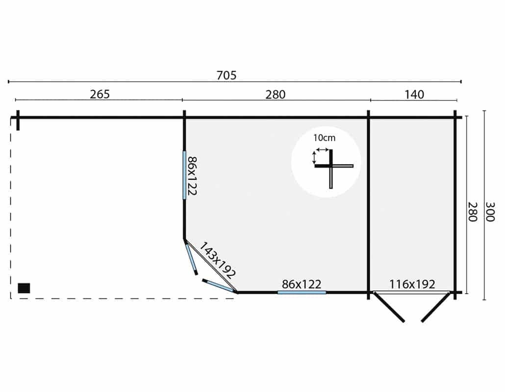 Blokhut Olson met overkapping 705 x 300 x 292 cm - Tuinhuis