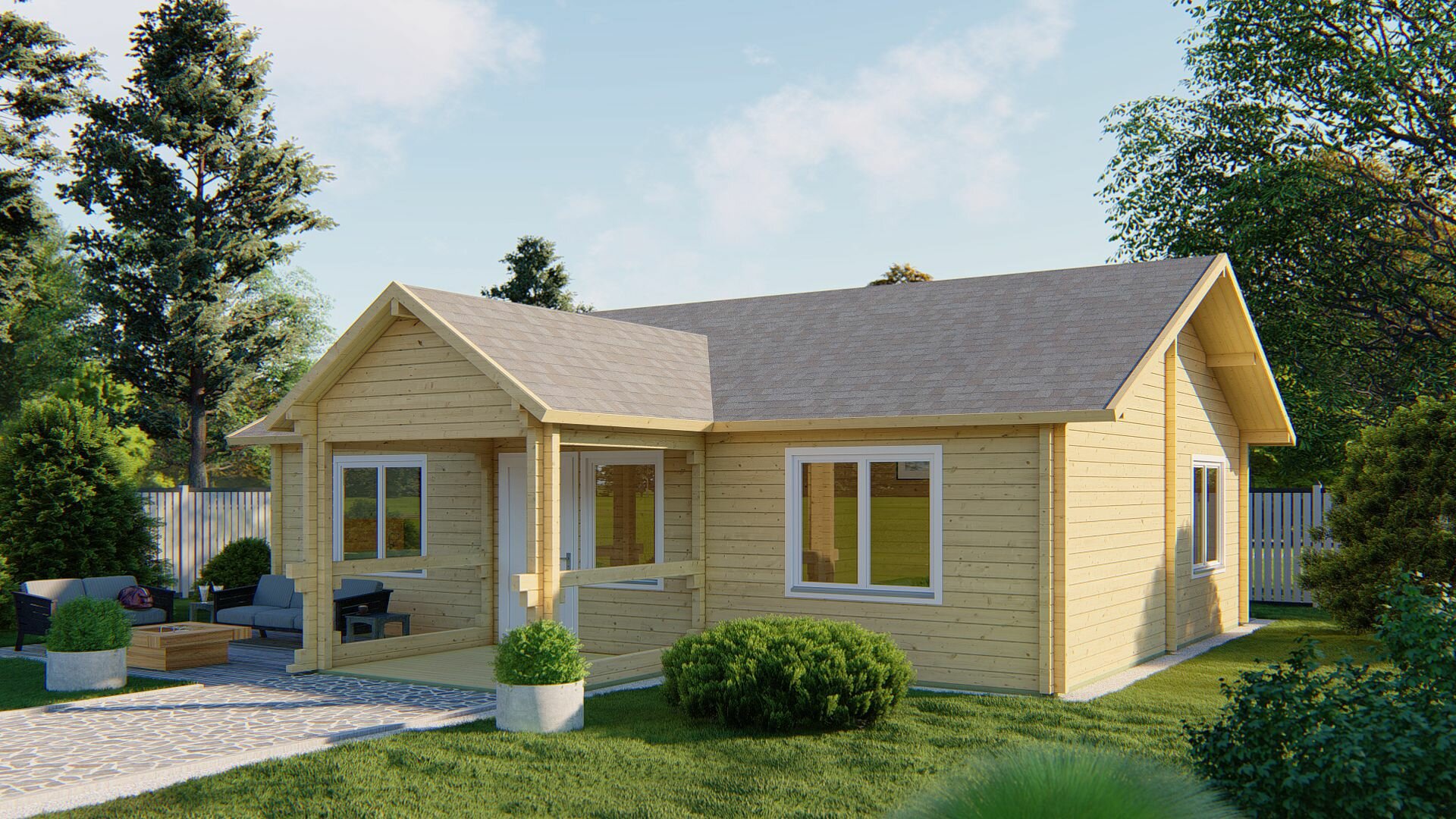 Blokhut Finn 1040 x 740+238 x 365 cm - Prefab Houten Woning - Luxe Chalet