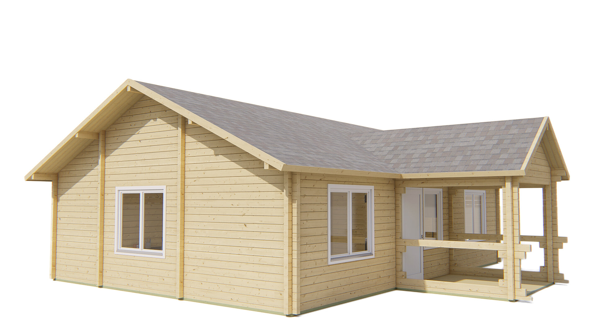 Blokhut Finn 1040 x 740+238 x 365 cm - Prefab Houten Woning - Luxe Chalet