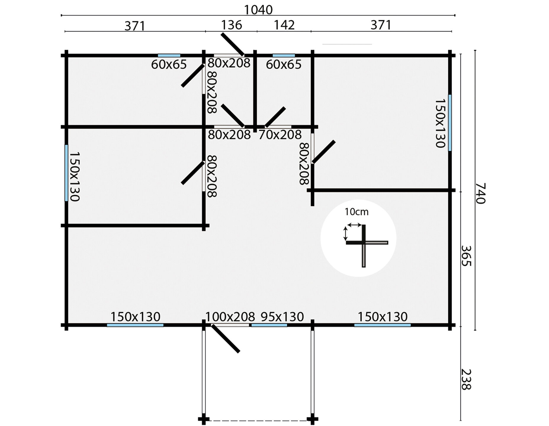 Blokhut Finn 1040 x 740+238 x 365 cm - Prefab Houten Woning - Luxe Chalet