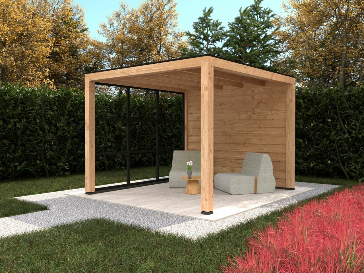 Overkapping Stavanger L, type 1 - 326 x 326 cm - Zwart gespoten Douglas