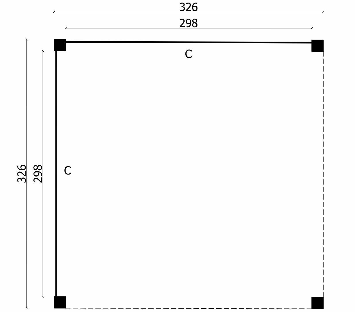 Overkapping Stavanger L, type 1 - 326 x 326 cm - Zwart gespoten Douglas