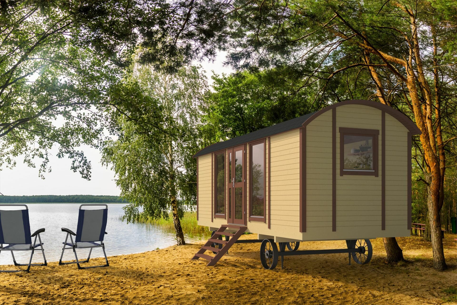Pipowagen 600 x 240 cm met veranda - Zigeunerwagen Barby 