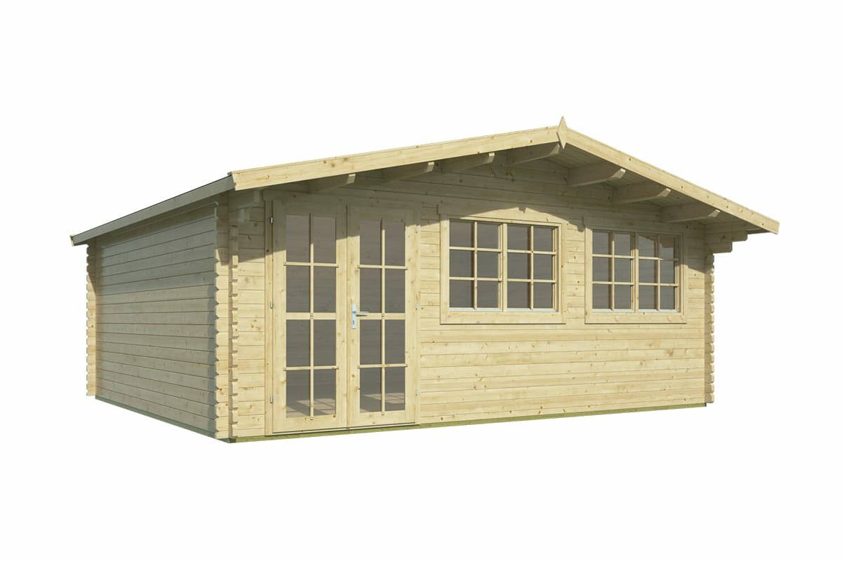 Blokhut Tova 595 x 500 cm + luifel 75 cm - Tuinhuis